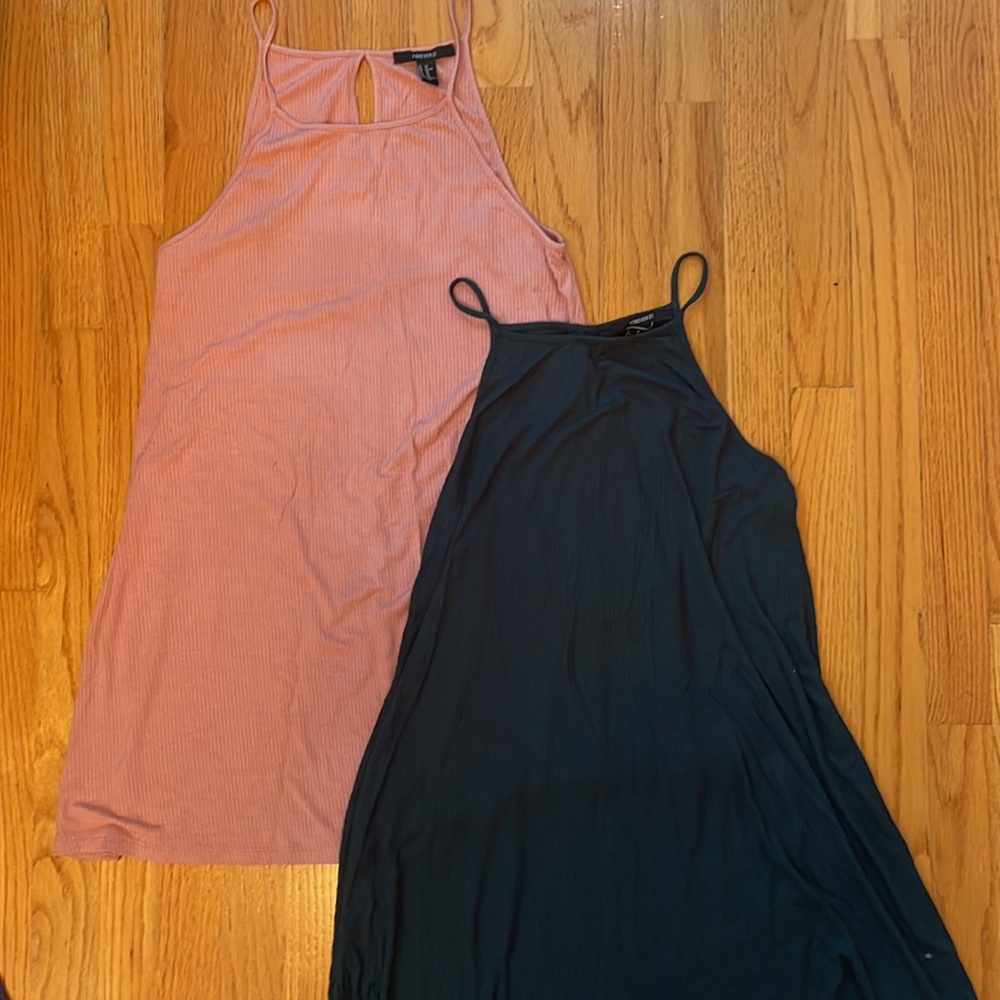 BUNDLE DEAL - Two Forever 21 Jersey Knit Mini Dresses (Pink and Hunter Green)